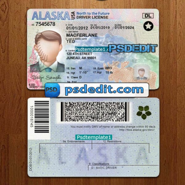 Editable Alaska drivers license template psd download New