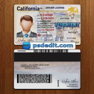 Editable California drivers license template psd download