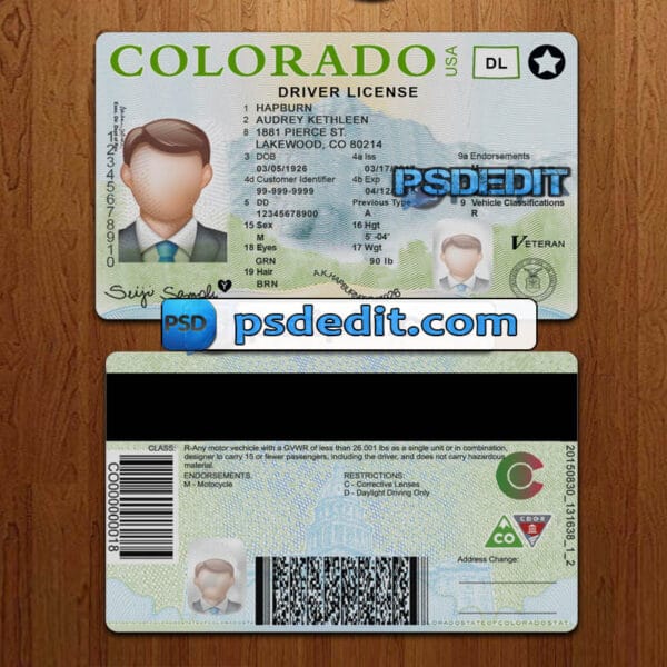 Editable Colorado drivers license template psd download