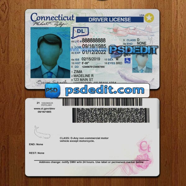 Editable Connecticut drivers license template psd download