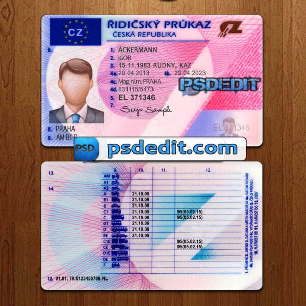 Editable Czech Republic drivers license template psd download