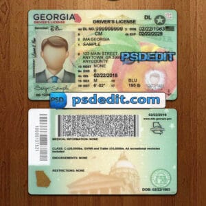 Editable Georgia drivers license template psd download