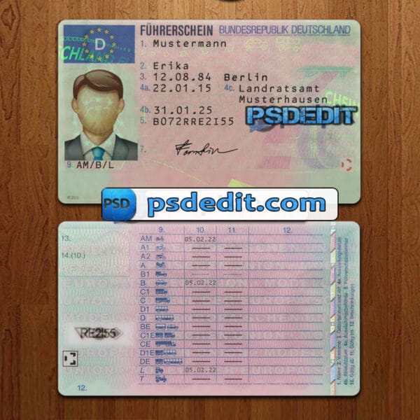 Editable Germany drivers license template psd download