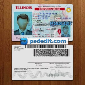Editable Illinois drivers license template psd download