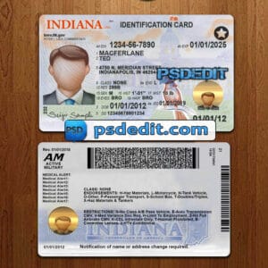 Editable Indiana drivers license template psd download New
