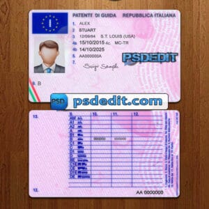 Editable Italy drivers license template psd download