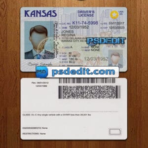 Editable Kansas drivers license template psd download