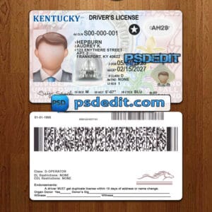 Editable Kentucky drivers license template psd download