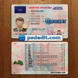 Editable Latvia drivers license template psd download