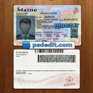 Editable Maine drivers license template psd download New