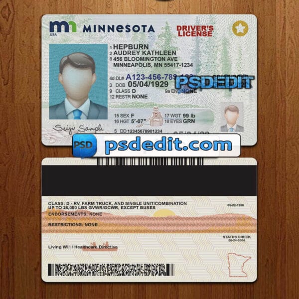 Editable Minnesota drivers license template psd download
