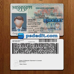 Editable Mississippi drivers license template psd download