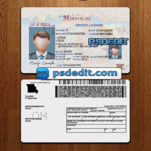 Editable Missouri drivers license template psd download