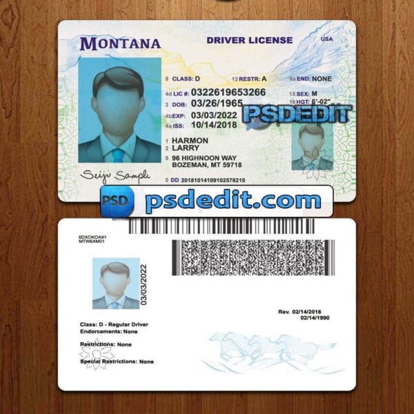 Editable Montana drivers license template psd download