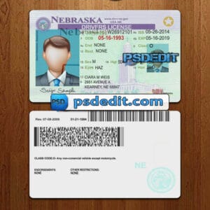 Editable Nebraska drivers license template psd download
