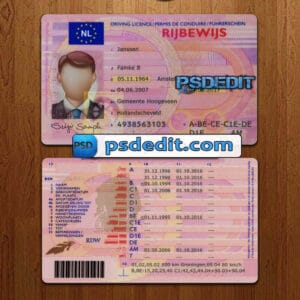 Editable Netherlands drivers license template psd download (V1)