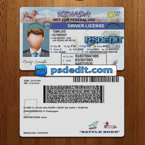 Editable Nevada drivers license template psd download
