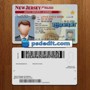 Editable New Jersey drivers license template psd download
