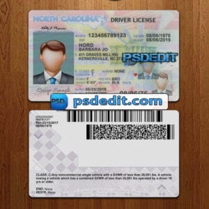 Editable North Carolina drivers license template psd download