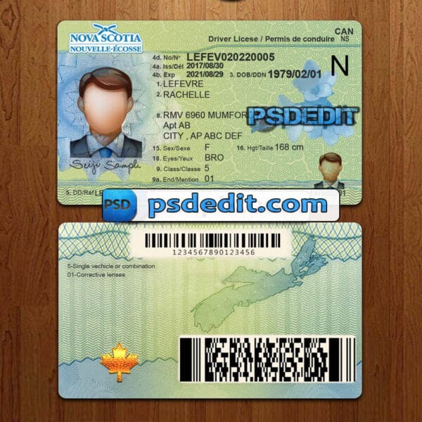 Editable Nova Scotia drivers license template psd download