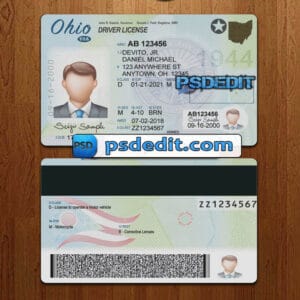 Editable Ohio drivers license template psd download