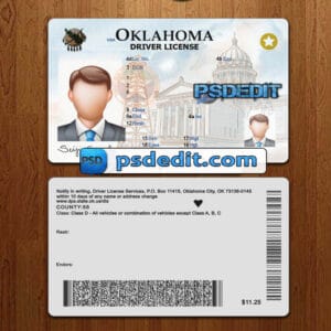 Editable Oklahoma drivers license template psd download New