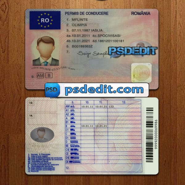 Editable Romania drivers license template psd download