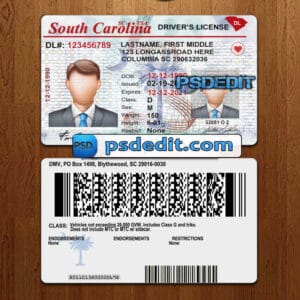 Editable South Carolina drivers license template psd download (V2)