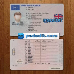 Editable UK drivers license template psd download