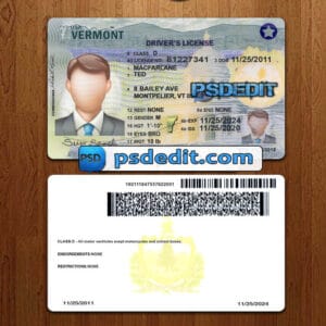 Editable Vermont drivers license template psd download
