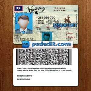 Editable Wyoming drivers license template psd download