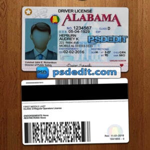 Editable Alabama drivers license template psd download