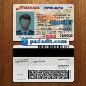 Editable Arizona drivers license template psd download