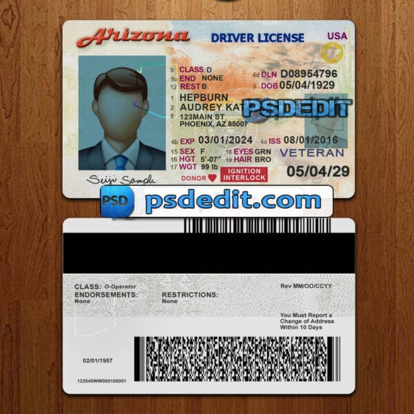 Editable Arizona drivers license template psd download
