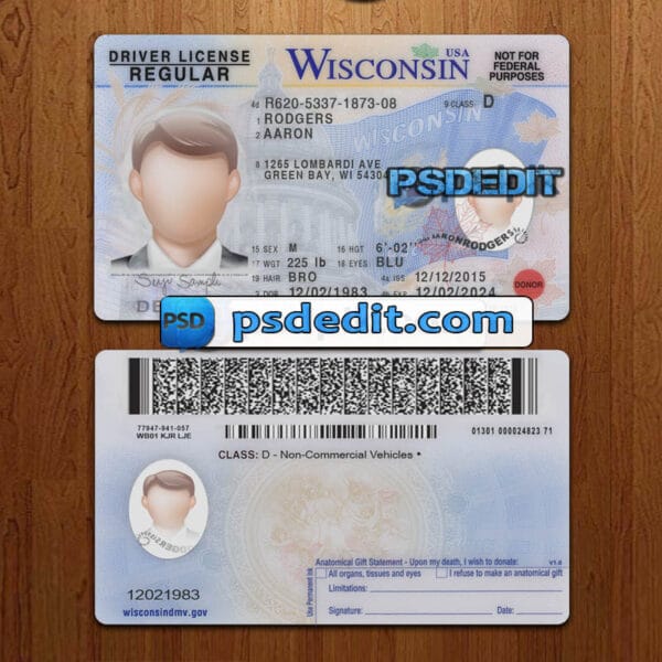 Editable Wisconsin drivers license template psd download